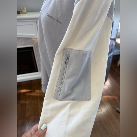 BNWT Outdoor Voices Light Blue and Cream Bomber Jacket small hole in back - Picture 6 of 8